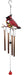 Red enamel cardinal wind chime with four copper-colored metal tubes and a red glass wind catcher