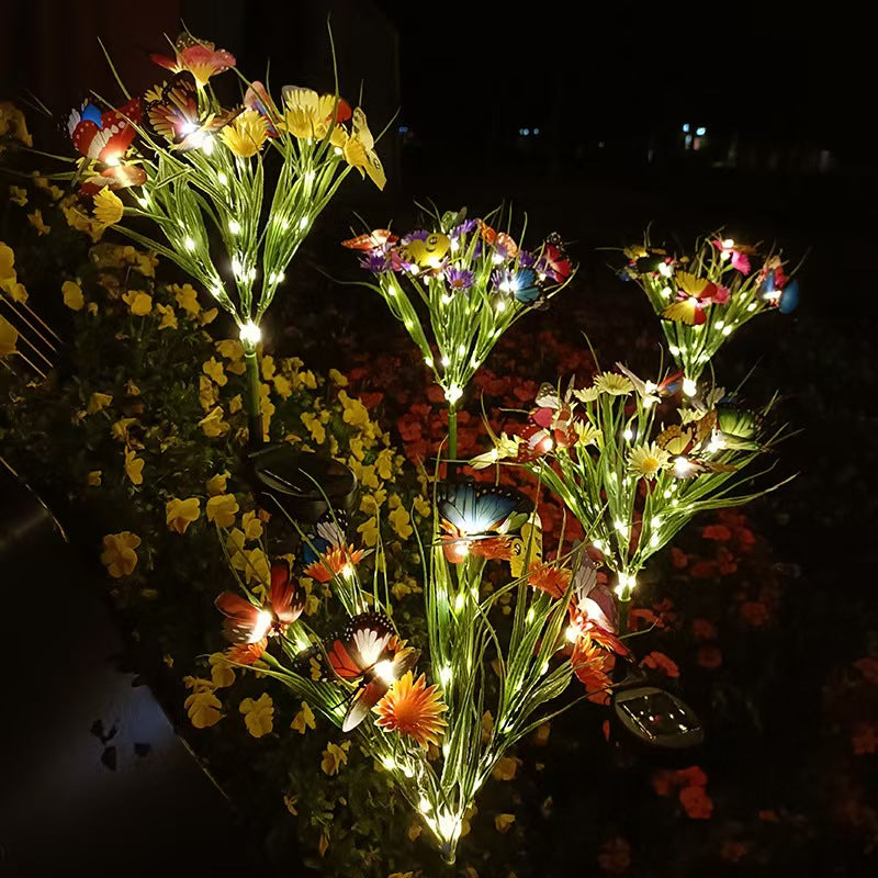 Solar Butterfly Garden Lights - Set of 4 Waterproof Outdoor Decorative Stakes with 18 LED Firefly Lights & Fiber Optic Flowers for Pathway, Yard, and Patio Decor