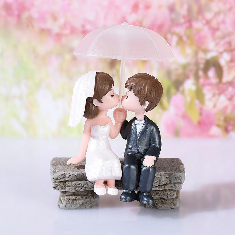 Wonderland Hand-Painted Romantic Couple Miniature – Sweet Bride and Groom Figurine for Home Decor, Office Desks, and Anniversary Gifts | Doll House Accessory | Fairy Garden Miniature