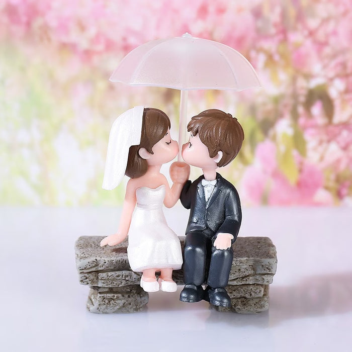 Wonderland Hand-Painted Romantic Couple Miniature – Sweet Bride and Groom Figurine for Home Decor, Office Desks, and Anniversary Gifts | Doll House Accessory | Fairy Garden Miniature
