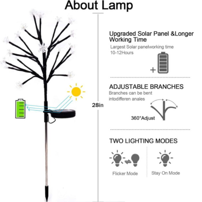 Solar Blossom Tree Garden Stakes (Set of 2) – Warm White LED Outdoor Landscape Lights