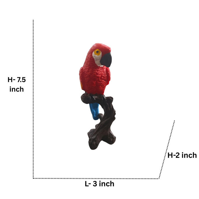 Hand-Painted Scarlet Macaw Parrot Perched on Tree Trunk