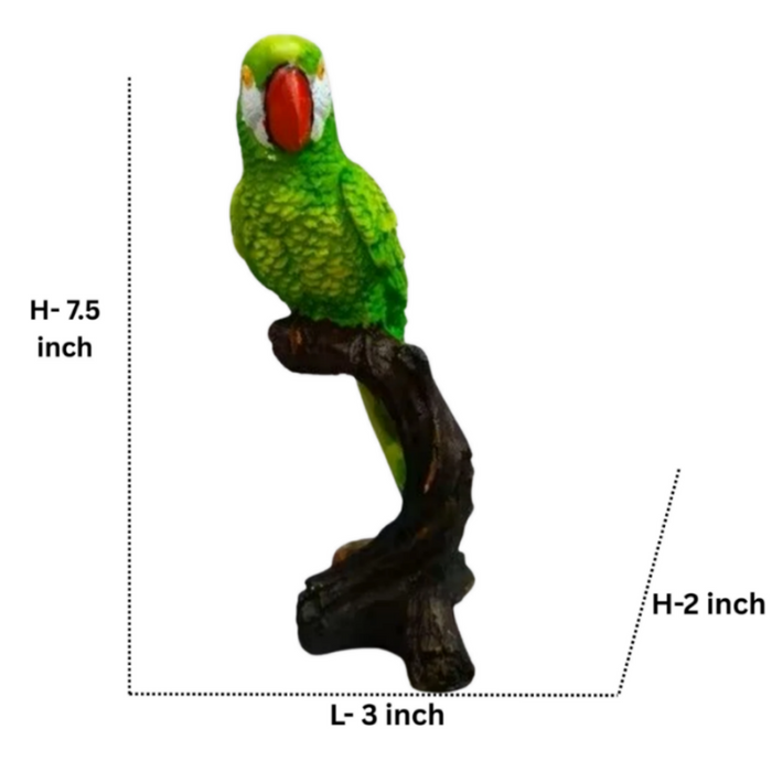 Realistic Green Parrot on Tree Trunk Figurine