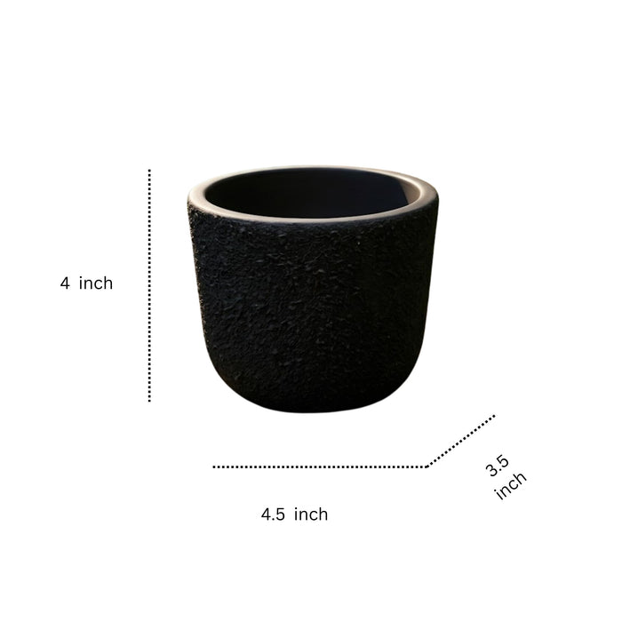 Textured Matte Black Terracotta Planter Pot for Indoor Plants