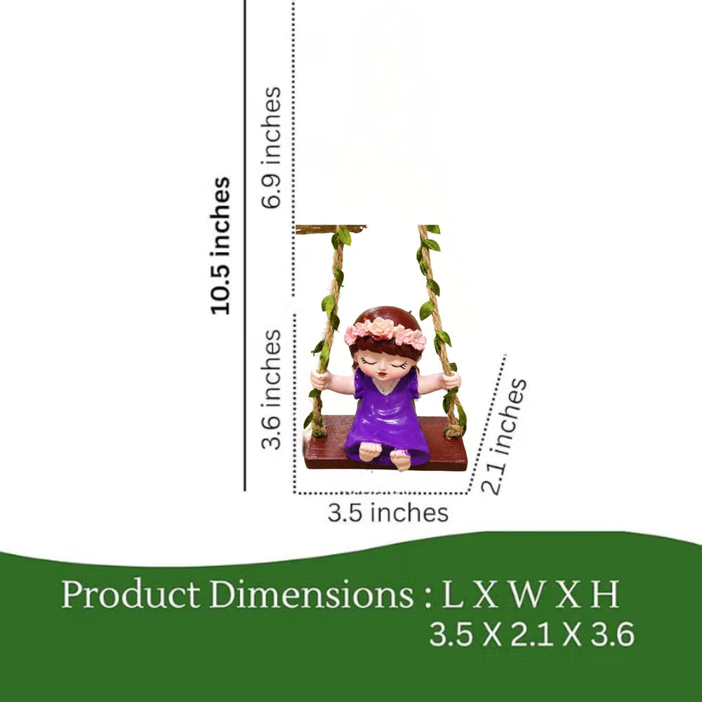 Cute Girl on Swing Resin Figurine with Flower Crown and Ivy Ropes – Hanging Garden & Home Decor Ornament