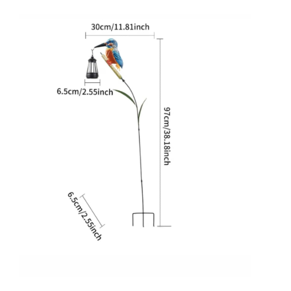 Kingfisher Garden Stick with Solar Lantern – Decorative Outdoor Garden Light