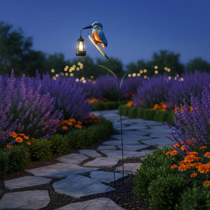 Kingfisher Garden Stick with Solar Lantern – Decorative Outdoor Garden Light