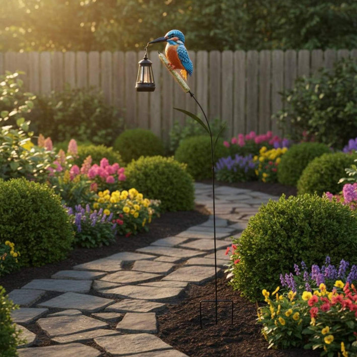 Kingfisher Garden Stick with Solar Lantern – Decorative Outdoor Garden Light