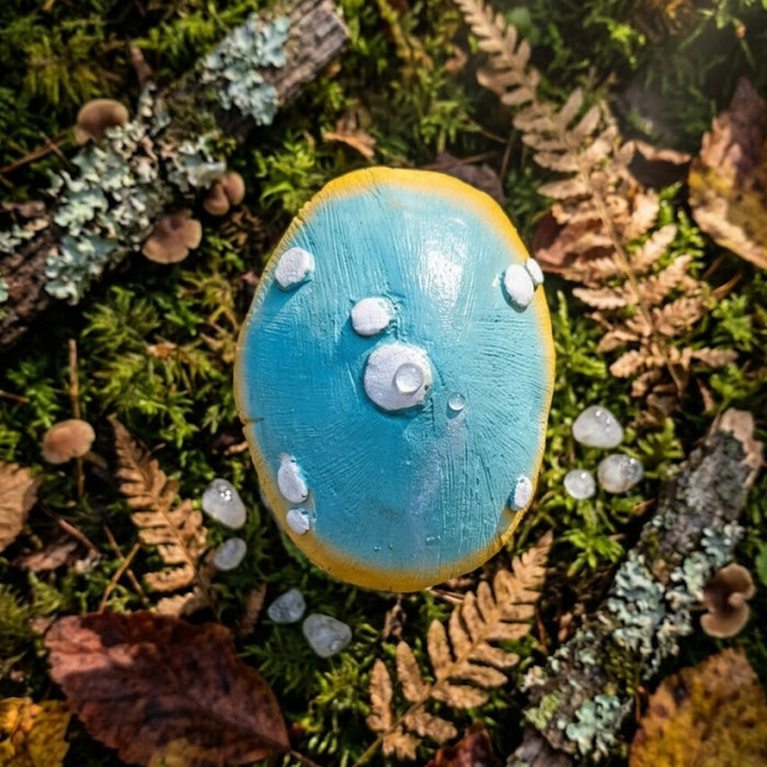 Hand-Painted Resin Blue Mushroom Figurine