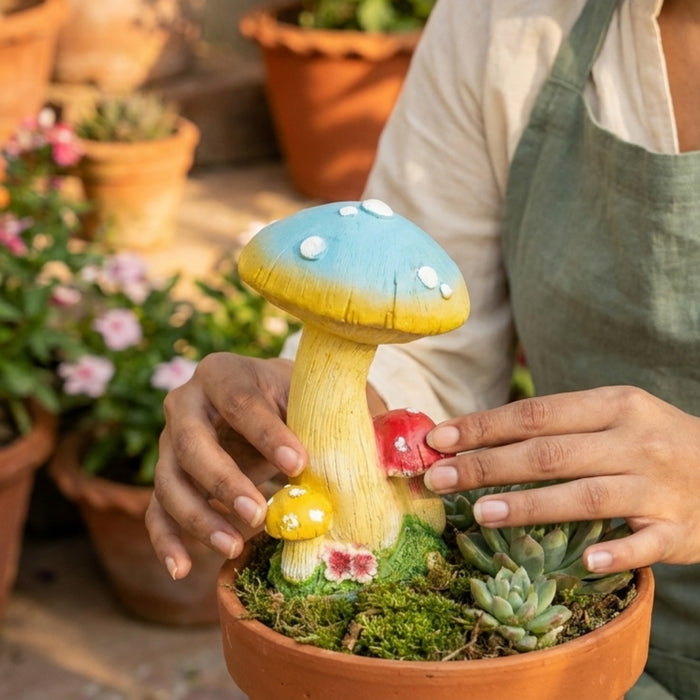 Hand-Painted Resin Blue Mushroom Figurine