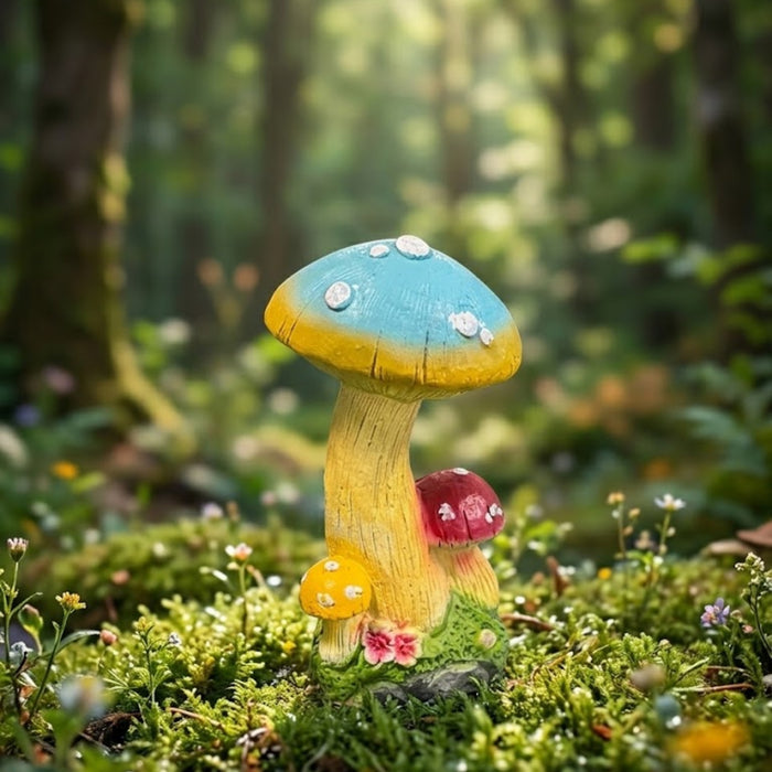 Hand-Painted Resin Blue Mushroom Figurine