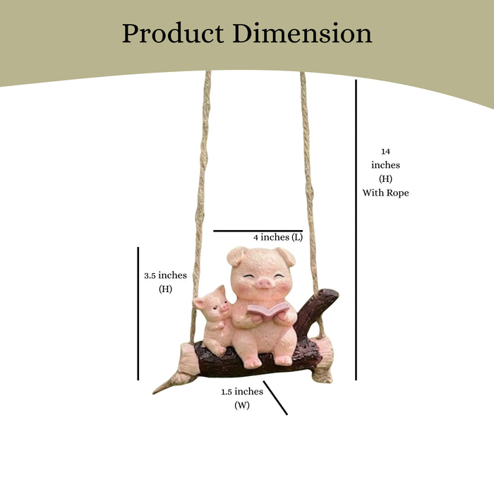 Cute Reading Pigs on Log Swing Mini Hangings Ornament