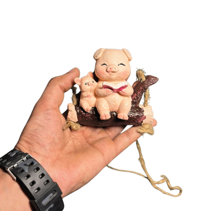 Cute Reading Pigs on Log Swing Mini Hangings Ornament