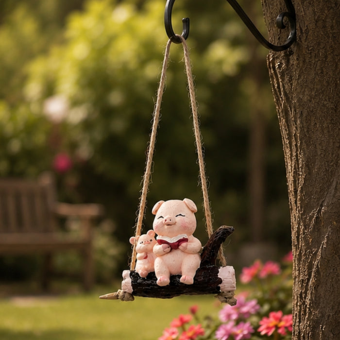 Cute Reading Pigs on Log Swing Mini Hangings Ornament
