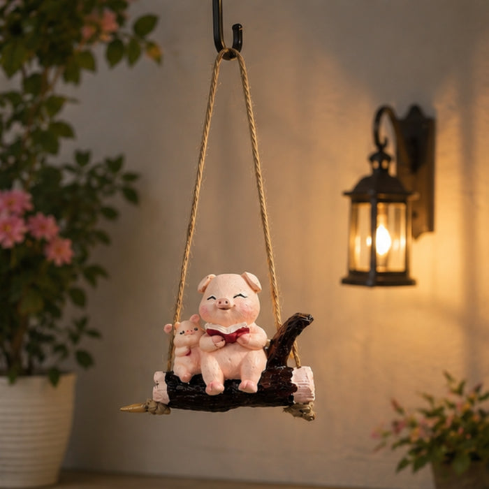 Cute Reading Pigs on Log Swing Mini Hangings Ornament