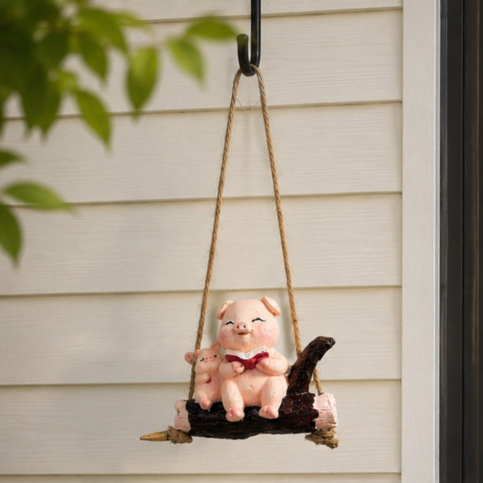 Cute Reading Pigs on Log Swing Mini Hangings Ornament