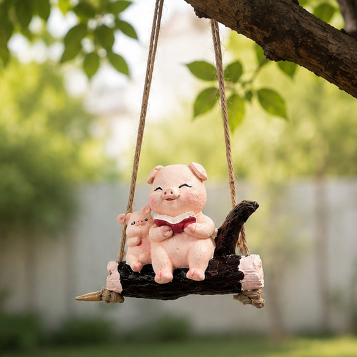 Cute Reading Pigs on Log Swing Mini Hangings Ornament