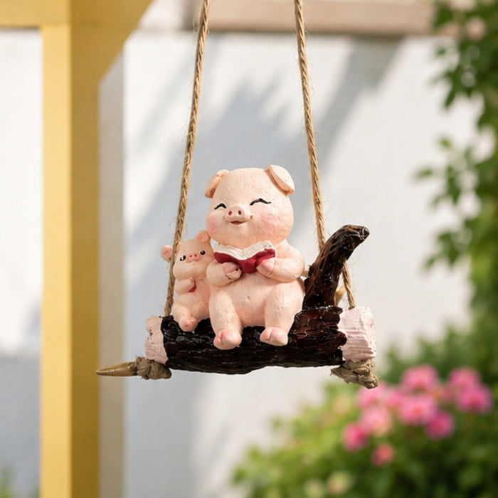 Cute Reading Pigs on Log Swing Mini Hangings Ornament