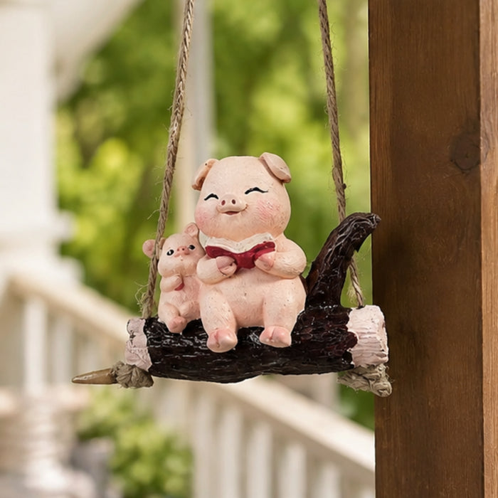 Cute Reading Pigs on Log Swing Mini Hangings Ornament