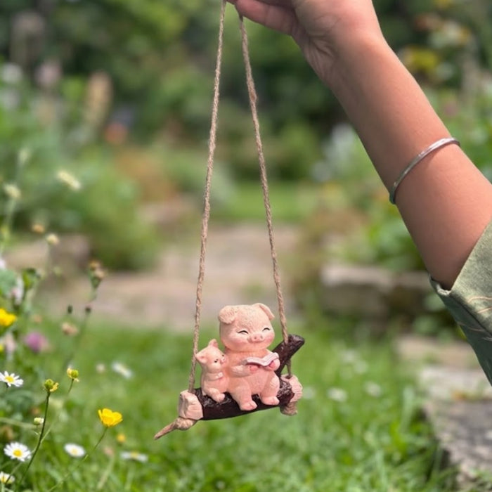 Cute Reading Pigs on Log Swing Mini Hangings Ornament