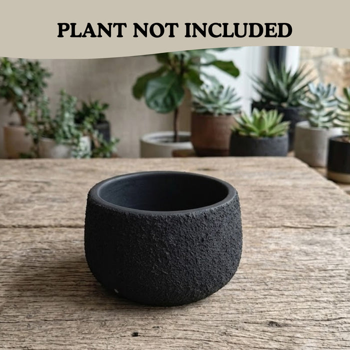 Matte Black Textured Terracotta Planter Pot – Modern Round Succulent & Cactus Pot