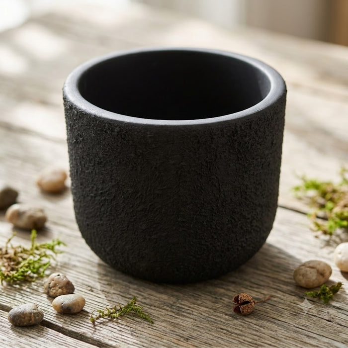 Textured Matte Black Terracotta Planter Pot for Indoor Plants