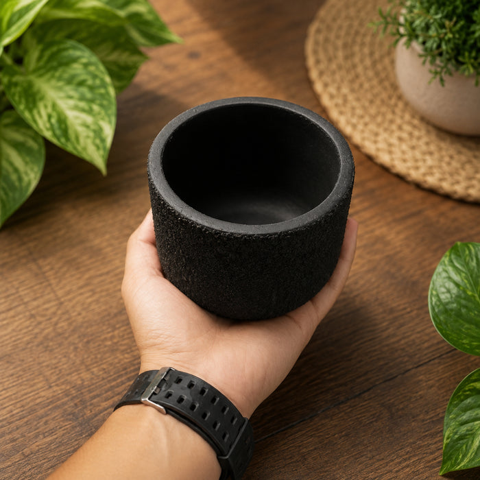 Textured Matte Black Terracotta Planter Pot for Indoor Plants