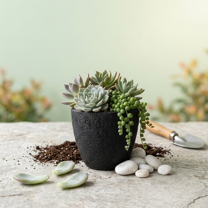 Handcrafted Textured Terracotta Plant Pot – Modern Black