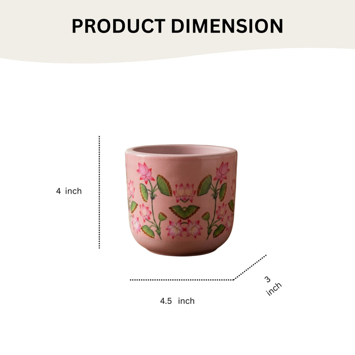 Handpainted Terracotta Flower Pot & Plant Container - Pink Lotus Design Decorative Planter for Indoor Plants, Home Office Decor, and Gardening Lovers