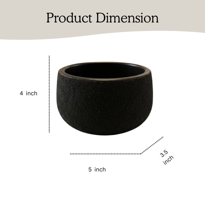 Matte Black Textured Terracotta Planter Pot – Modern Round Succulent & Cactus Pot