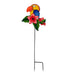 Blue and yellow metal parrot with flower garden stick