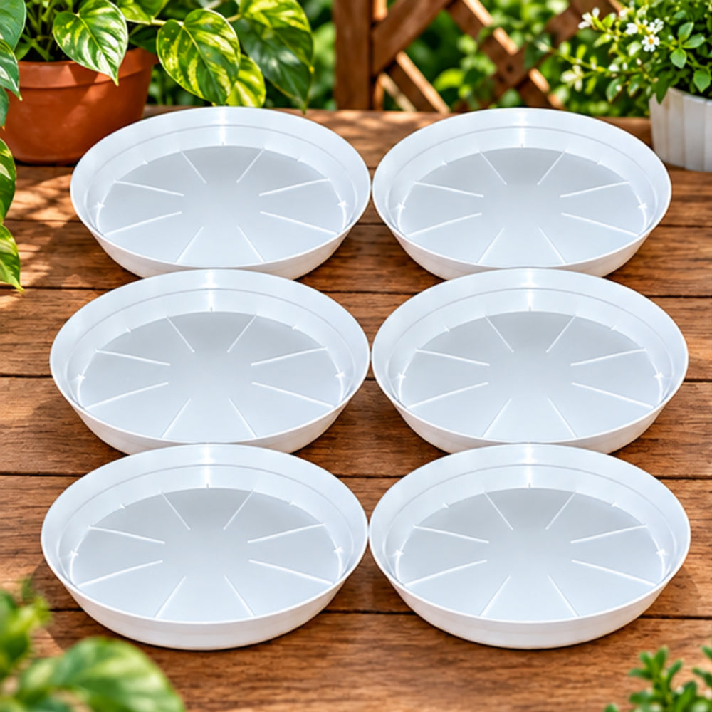 11 Inch Plastic Plant Saucer Tray Set of 6 – White Pot Plates for Indoor & Outdoor Plants