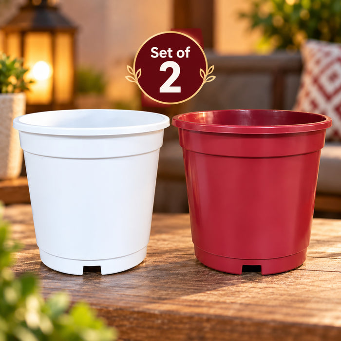 8 Inch Plastic Plant Pots Set of 2 – Decorative Indoor & Outdoor Garden Planters
