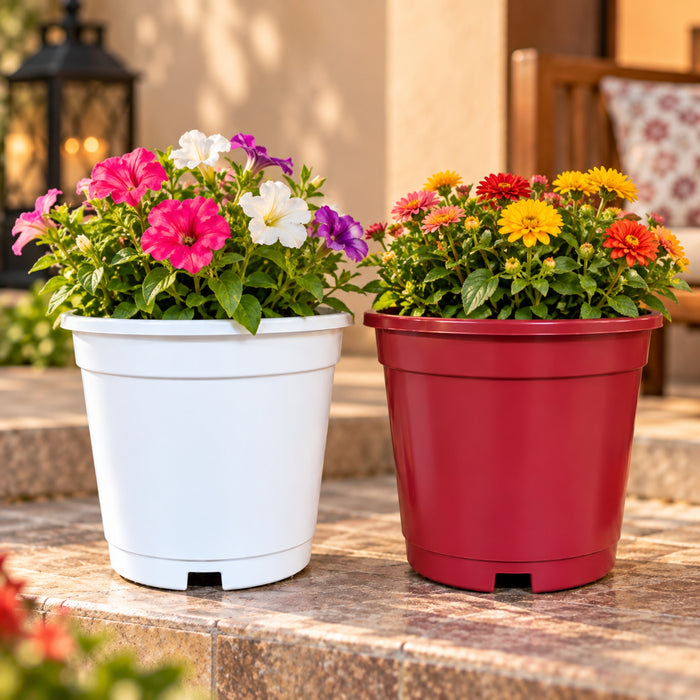 8 Inch Plastic Plant Pots Set of 2 – Decorative Indoor & Outdoor Garden Planters