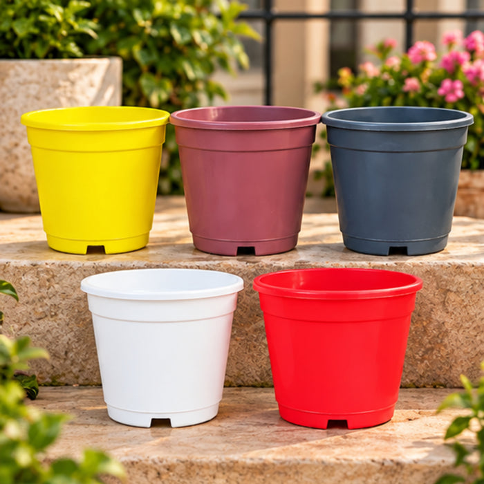 6 Inch Plastic Flower Pots – Colorful Round Plant Pots for Home, Balcony & Garden