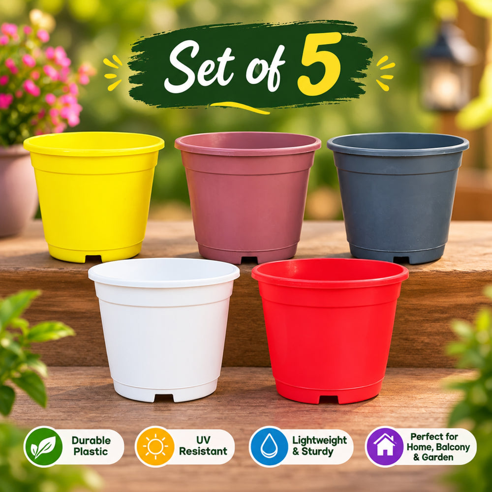 6 Inch Plastic Flower Pots – Colorful Round Plant Pots for Home, Balcony & Garden