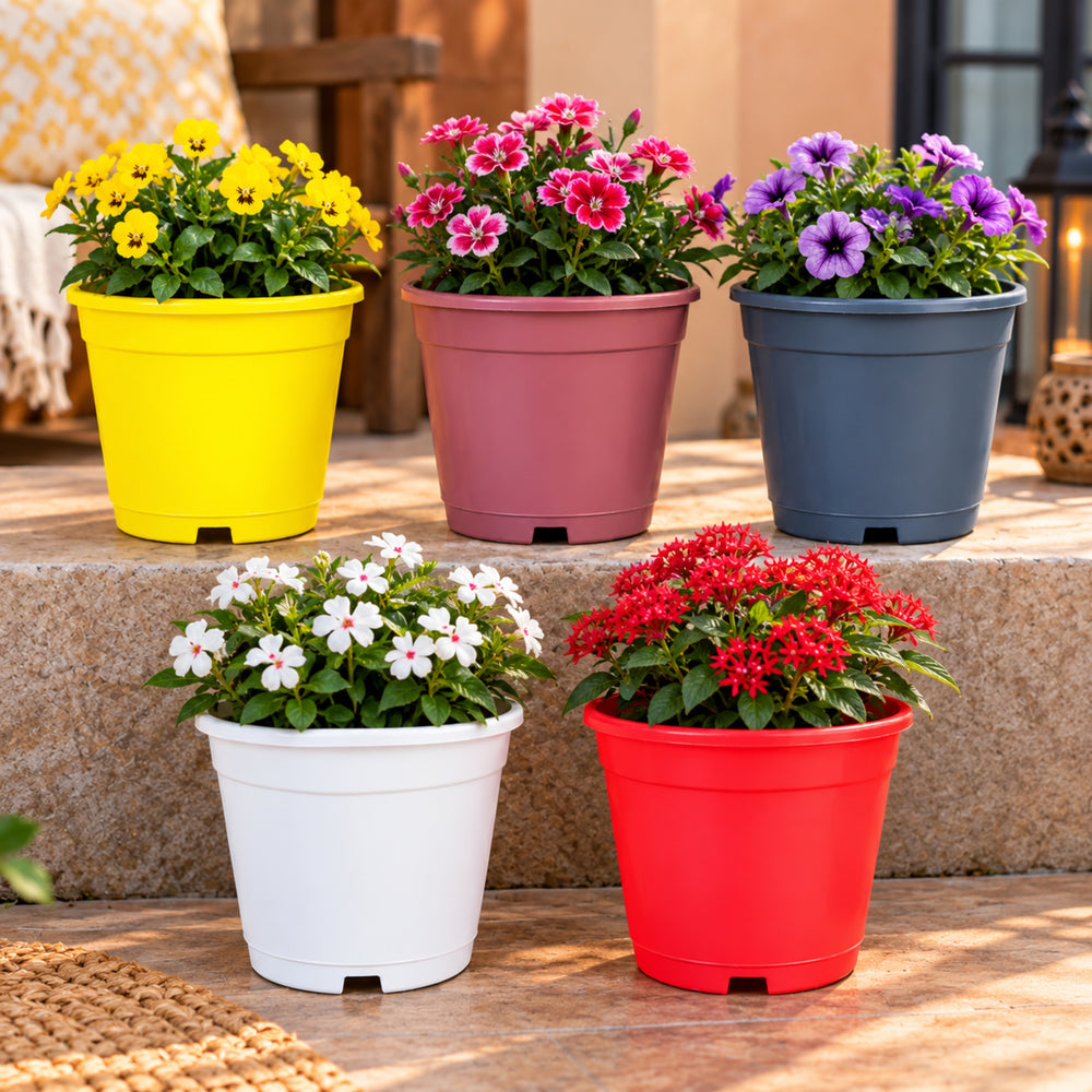 6 Inch Plastic Flower Pots – Colorful Round Plant Pots for Home, Balcony & Garden