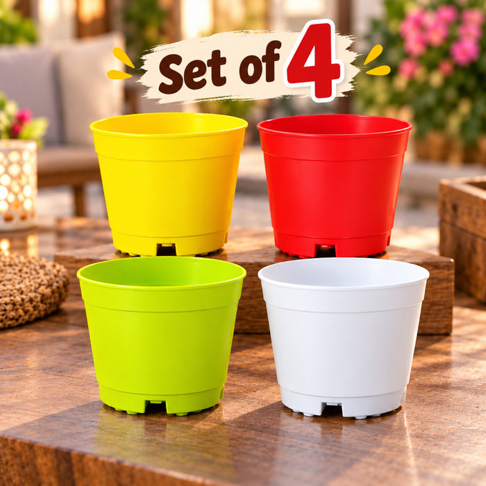 Plastic Plant Pots Set of 4 – 4 Inch Colorful Small Pots for Home, Office & Balcony