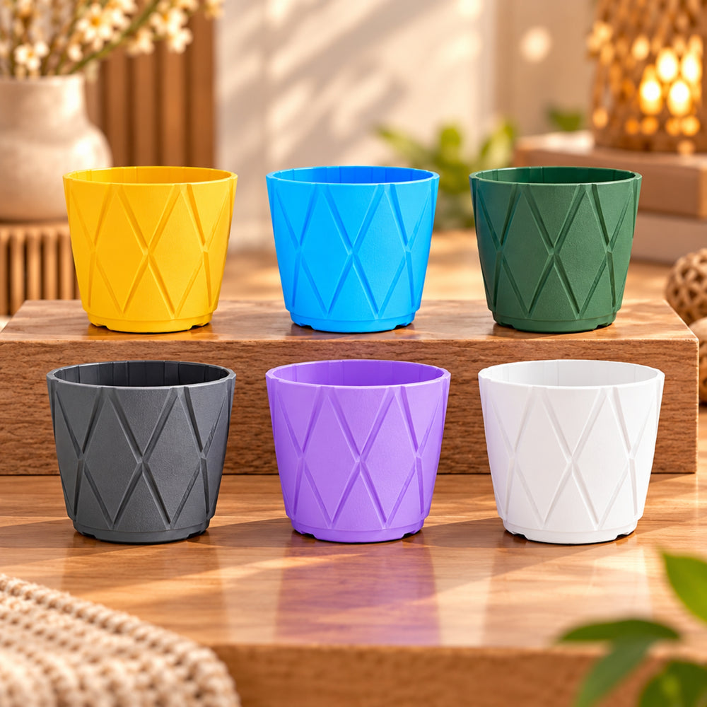4 Inch Geometric Plastic Planter Pots Set of 6 – Multicolor Pots for Indoor & Outdoor Plants