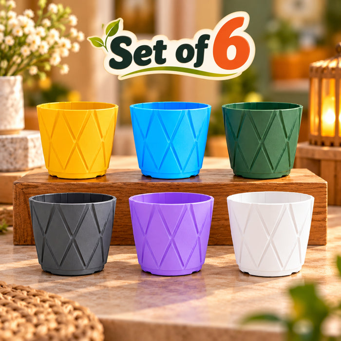 4 Inch Geometric Plastic Planter Pots Set of 6 – Multicolor Pots for Indoor & Outdoor Plants