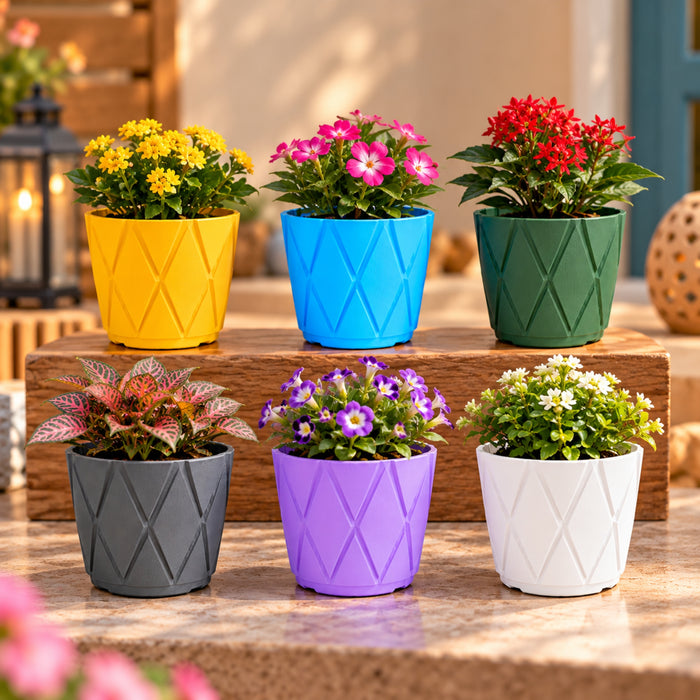 4 Inch Geometric Plastic Planter Pots Set of 6 – Multicolor Pots for Indoor & Outdoor Plants