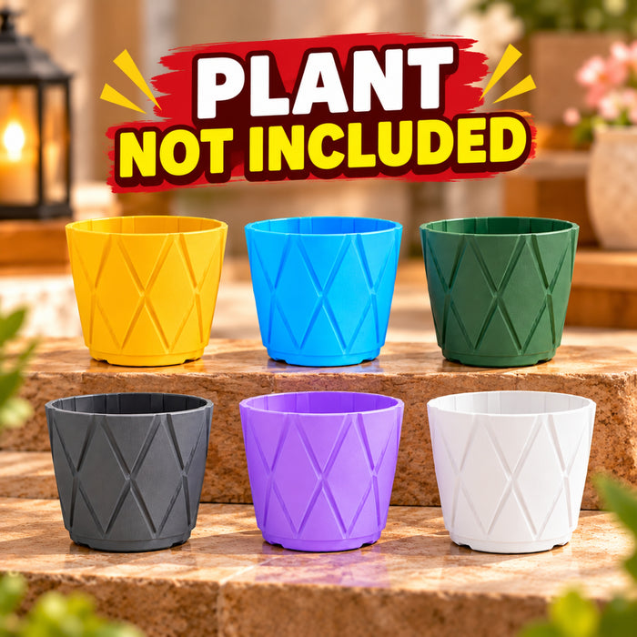 4 Inch Geometric Plastic Planter Pots Set of 6 – Multicolor Pots for Indoor & Outdoor Plants