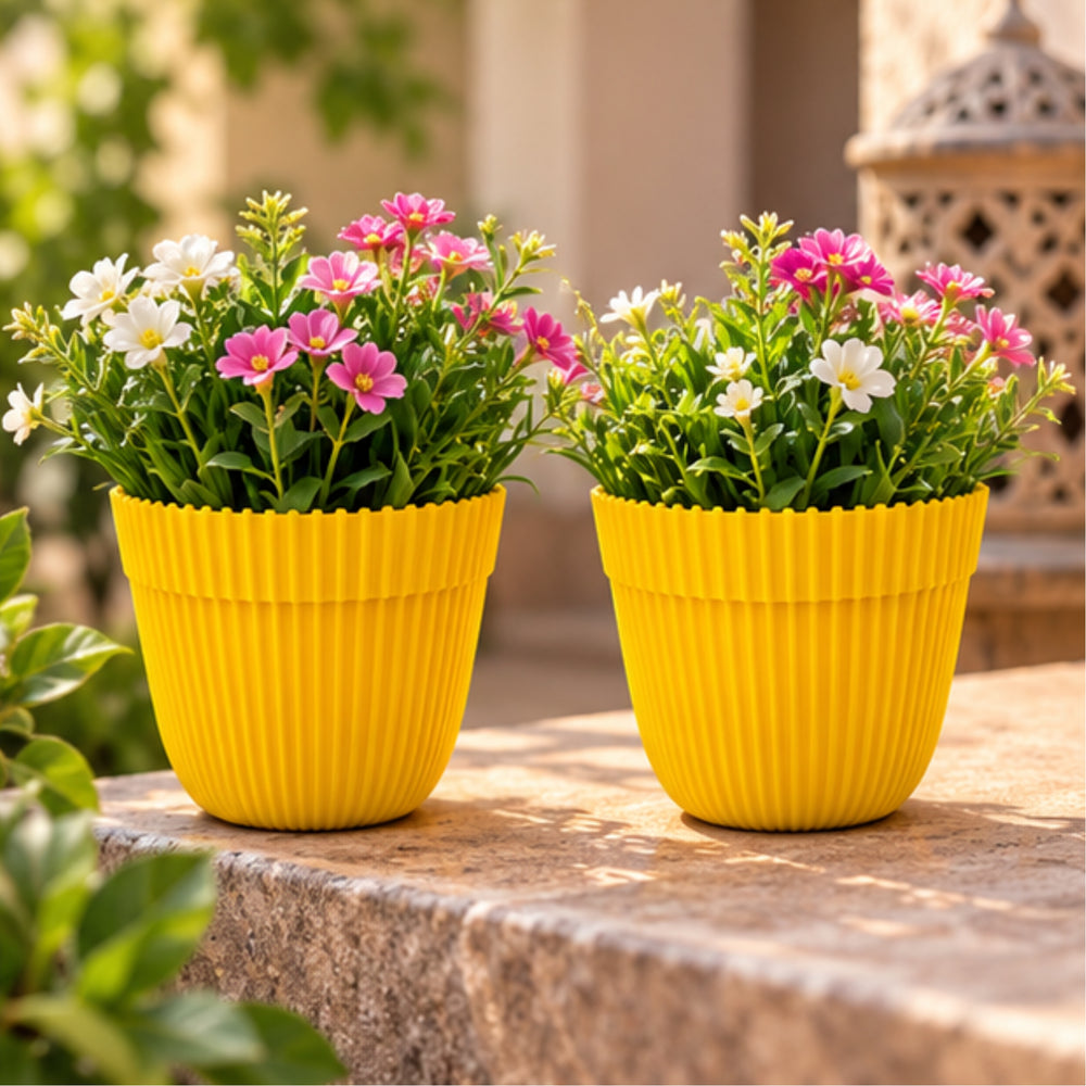(Set of 2 Yellow Fresh Plastic Garden Pot