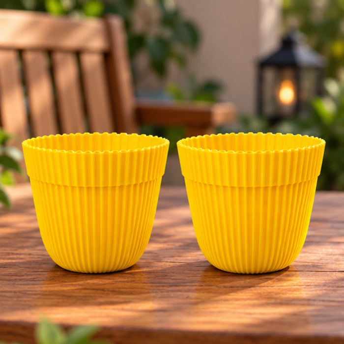 (Set of 2 Yellow Fresh Plastic Garden Pot