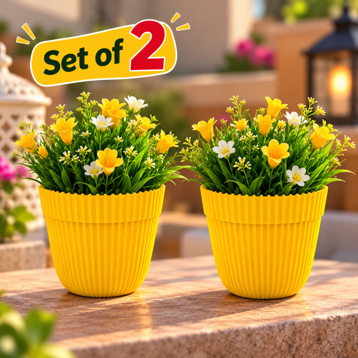 (Set of 2 Yellow Fresh Plastic Garden Pot