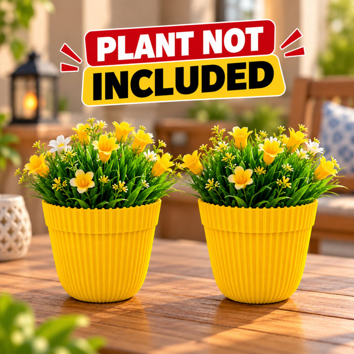 (Set of 2 Yellow Fresh Plastic Garden Pot