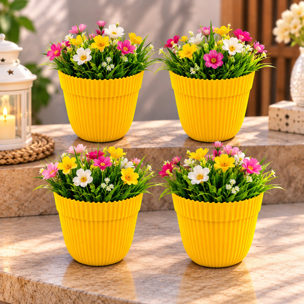 (Set of 4 Yellow French Plastic Garden Pot