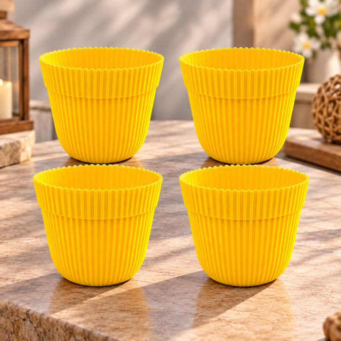 (Set of 4 Yellow French Plastic Garden Pot