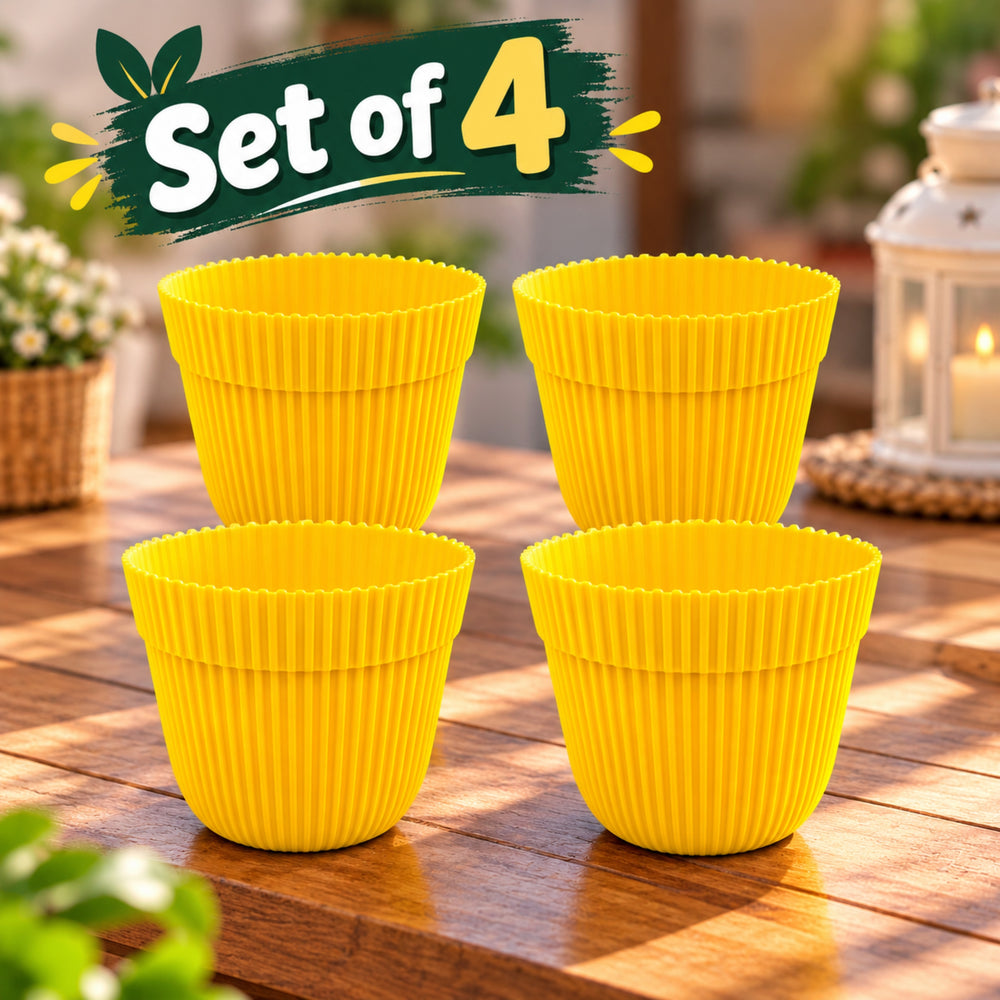 (Set of 4 Yellow French Plastic Garden Pot
