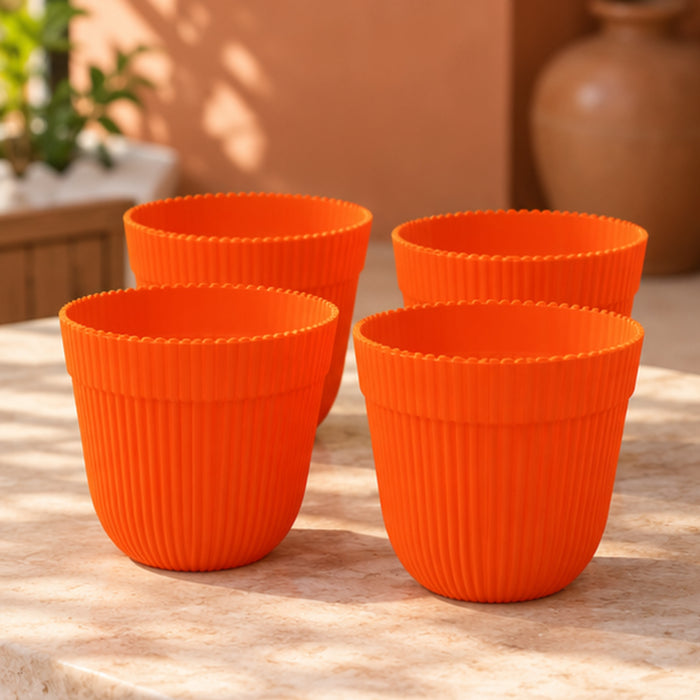 (Set of 4 Orange French Plastic Garden Pot